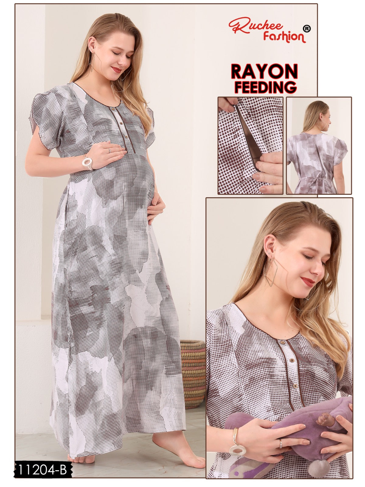 Maternity Rayon Ruchee Fashion Feeding Night Gown Wholesale Price