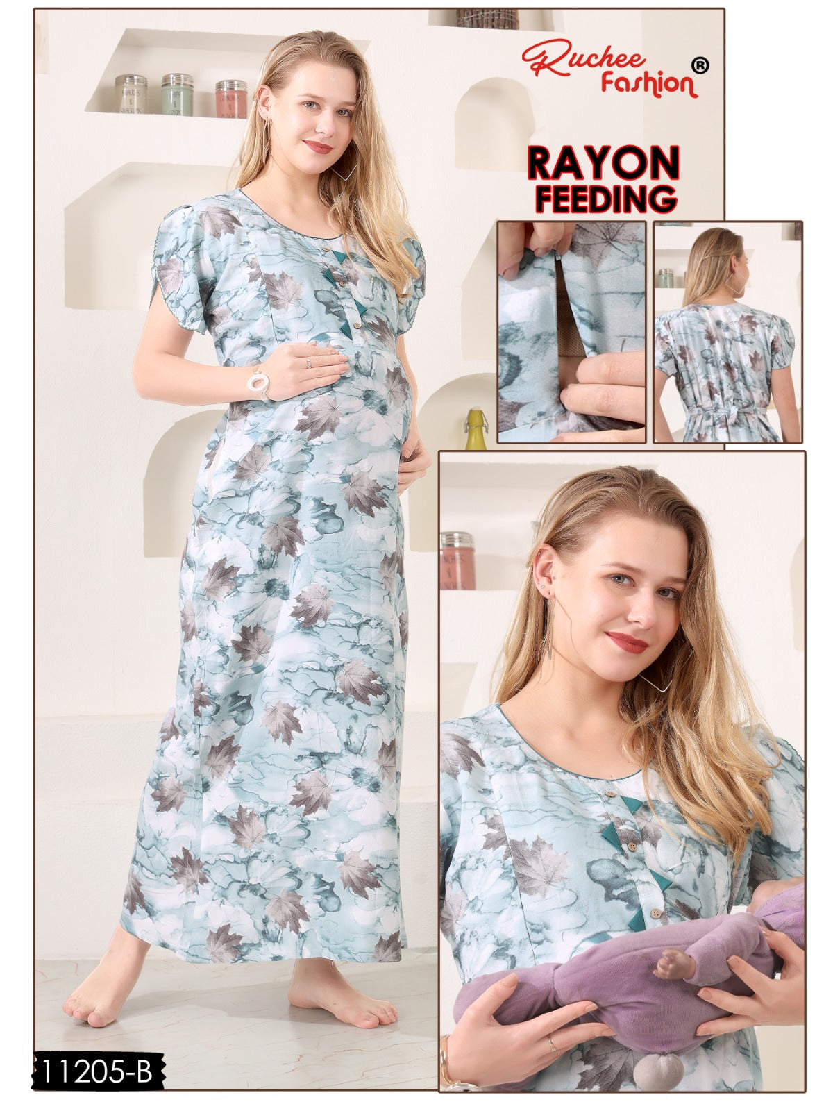 Maternity Rayon Ruchee Fashion Feeding Night Gown Wholesale Price
