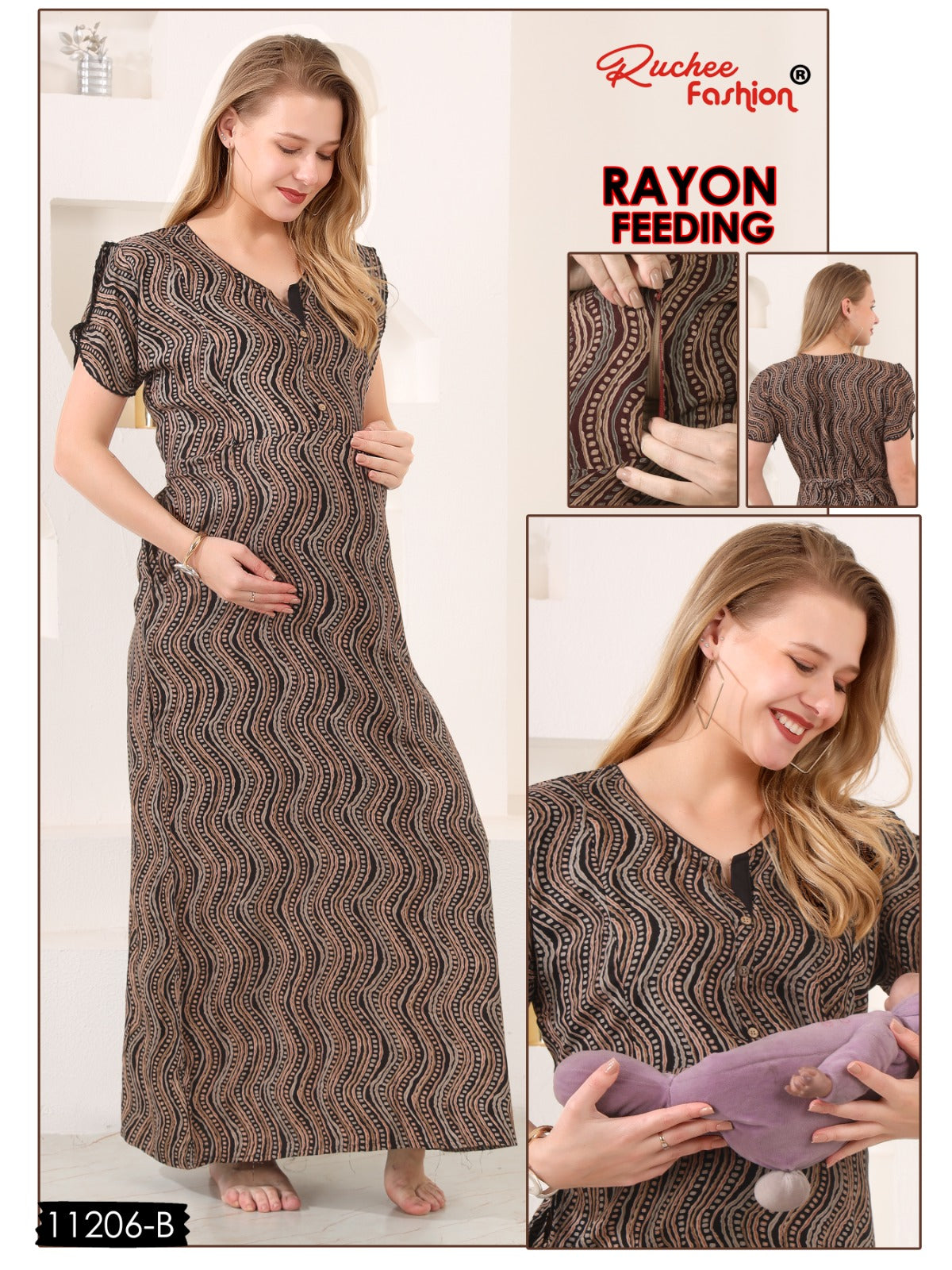 Maternity Rayon Ruchee Fashion Feeding Night Gown Wholesale Price