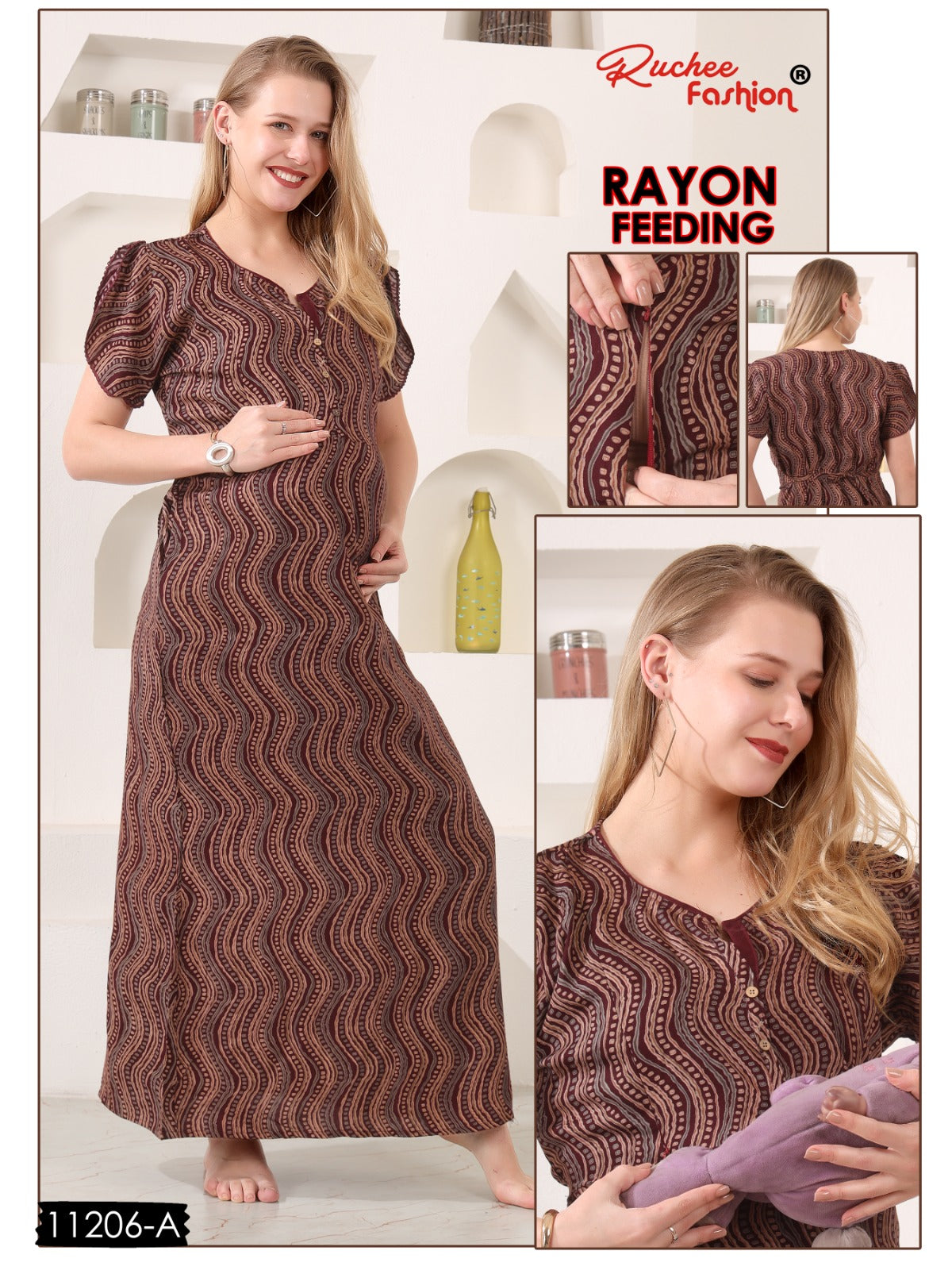 Maternity Rayon Ruchee Fashion Feeding Night Gown Wholesale Price