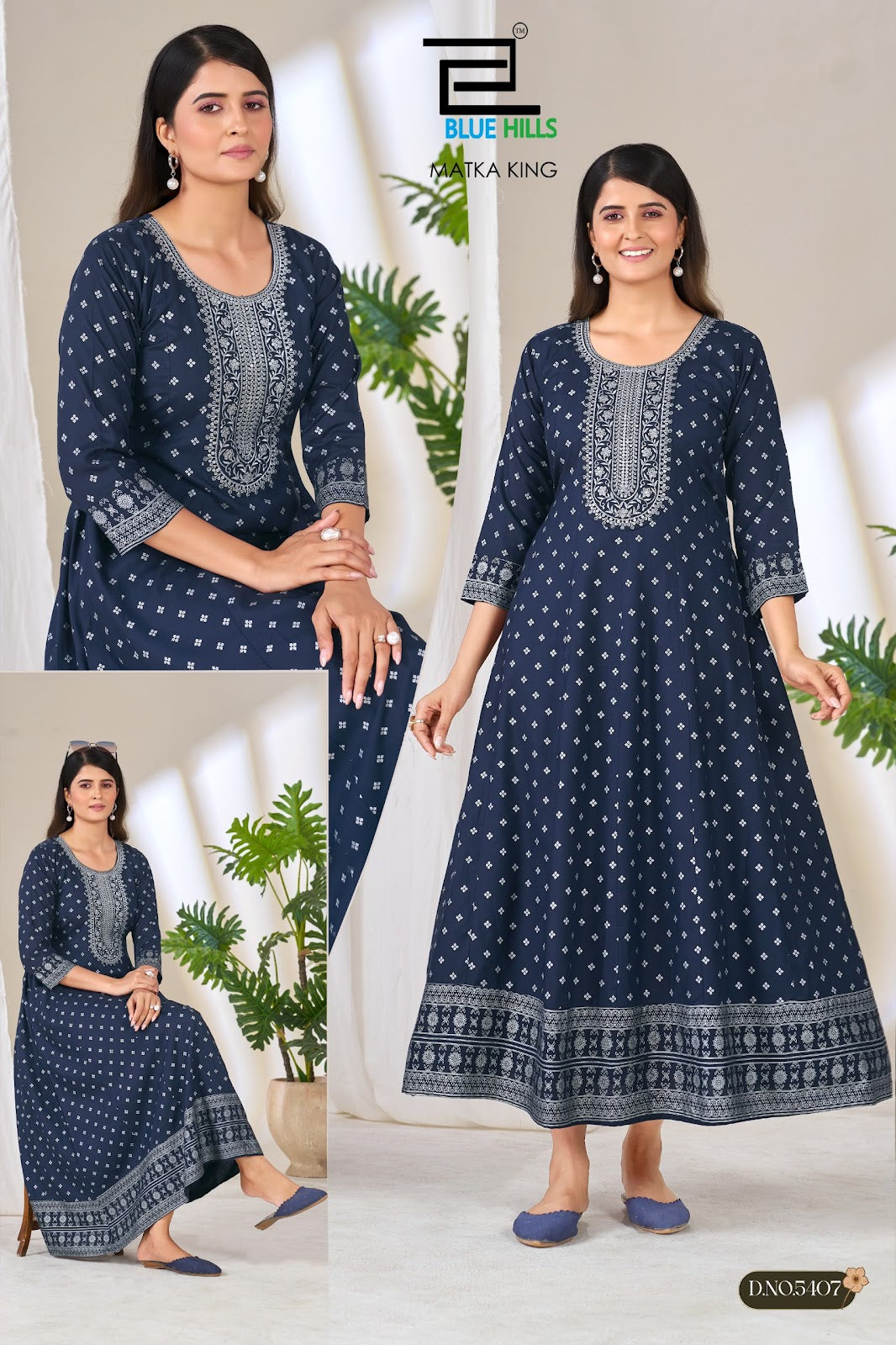 Matka King Blue Hills Rayon 14Kg Anarkali Kurtis Wholesale Rate