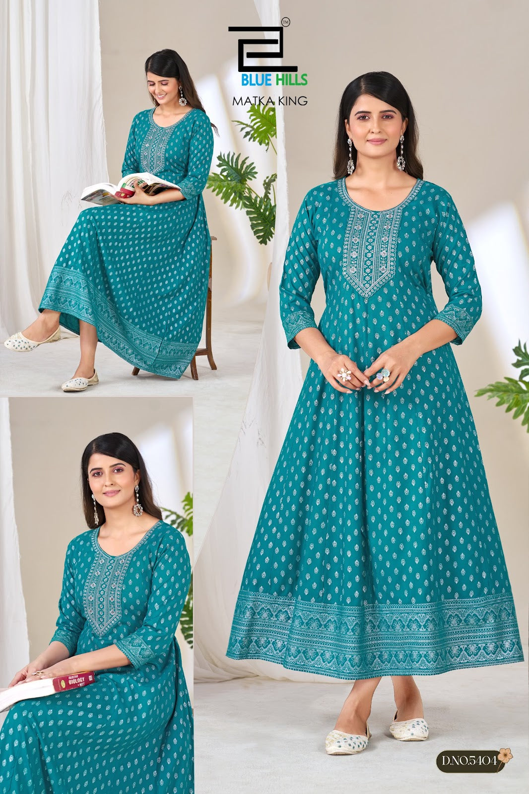 Matka King Blue Hills Rayon 14Kg Anarkali Kurtis Wholesale Rate