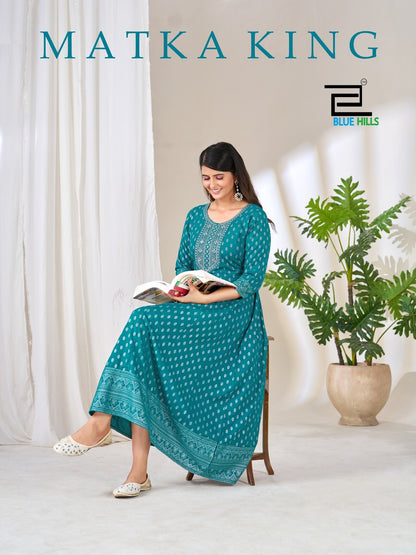 Matka King Blue Hills Rayon 14Kg Anarkali Kurtis Wholesale Rate