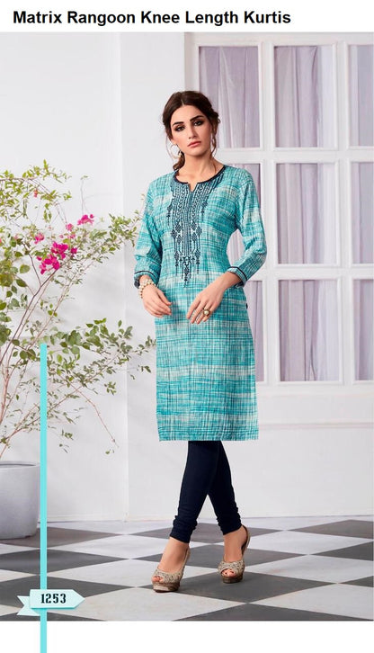 Matrix Rangoon Rayon Knee Length Kurtis Exporter Ahmedabad