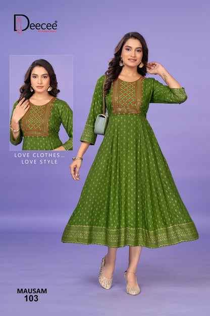 Mausam Deecee Rayon 14Kg Anarkali Kurtis Supplier Ahmedabad