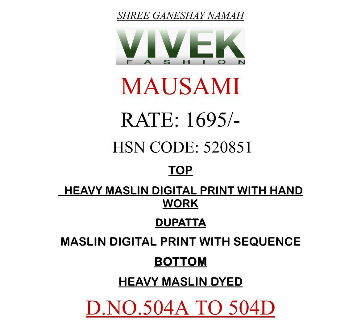 Mausami Vivek Muslin Pant Style Suits Manufacturer