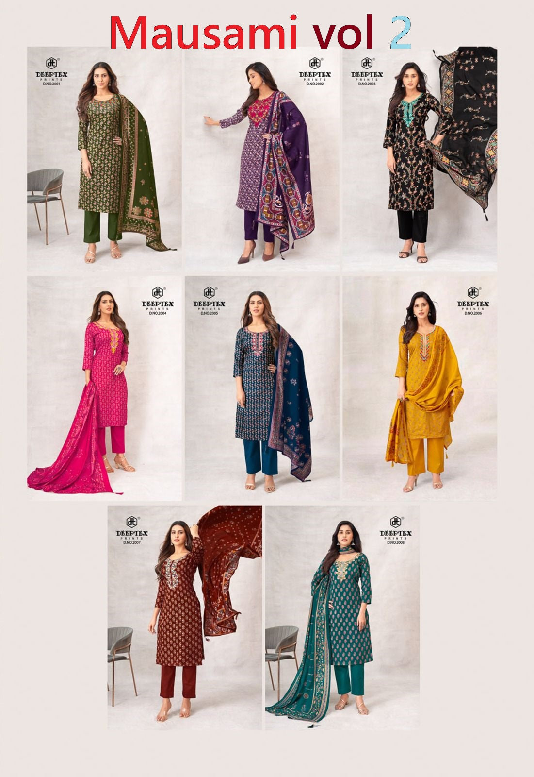 Mausami Vol 2 Deeptex Prints Jam Satin Pant Style Suits Wholesaler Ahmedabad
