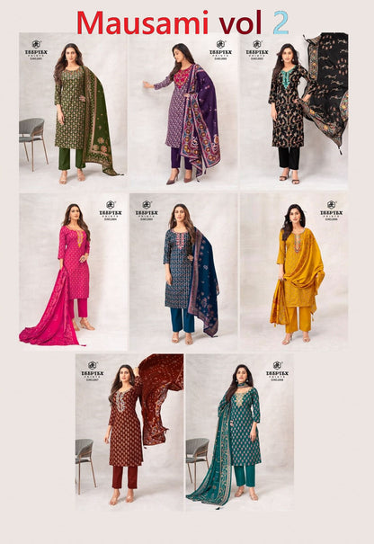 Mausami Vol 2 Deeptex Prints Jam Satin Pant Style Suits Wholesaler Ahmedabad