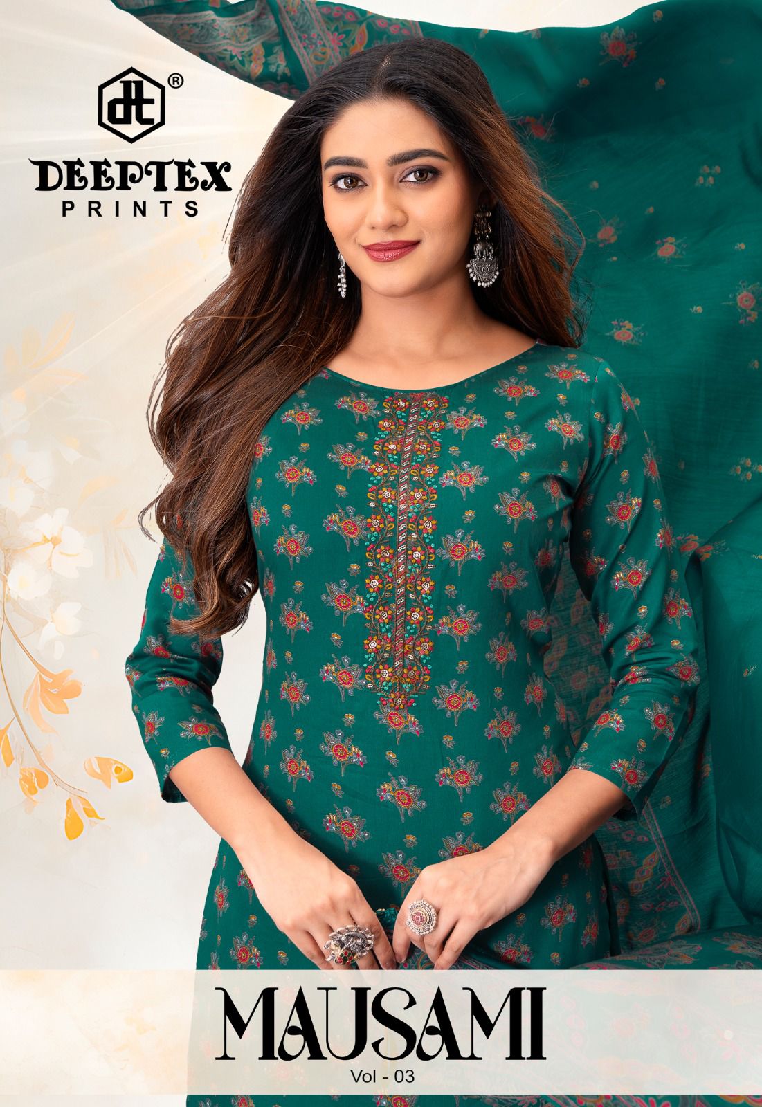 Mausami Vol 3 Deeptex Prints Jam Satin Pant Style Suits Wholesaler Gujarat