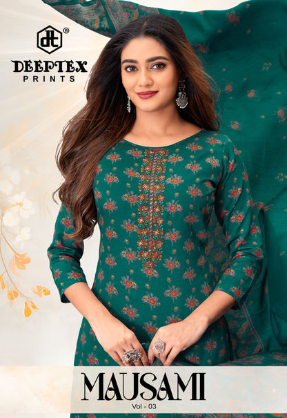 Mausami Vol 3 Deeptex Prints Jam Satin Pant Style Suits Wholesaler Gujarat
