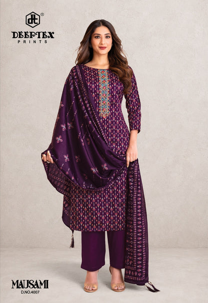 Mausami Vol 4 Deeptex Prints Jam Satin Pant Style Suits Wholesale Price