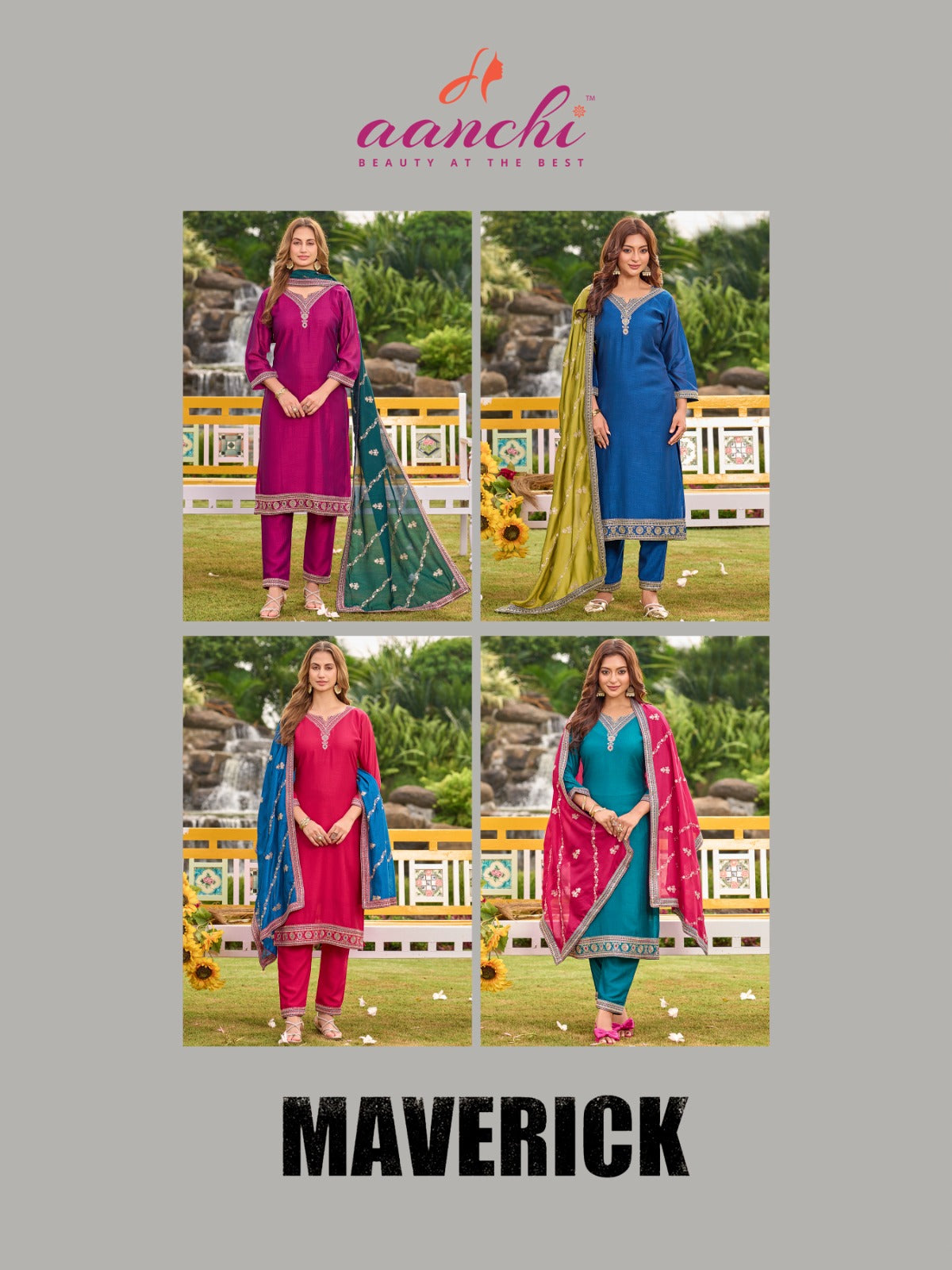 Maverick Aanchi Vichitra Silk Readymade Pant Style Suits Supplier Ahmedabad
