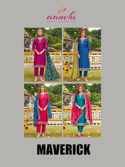 Maverick Aanchi Vichitra Silk Readymade Pant Style Suits Supplier Ahmedabad