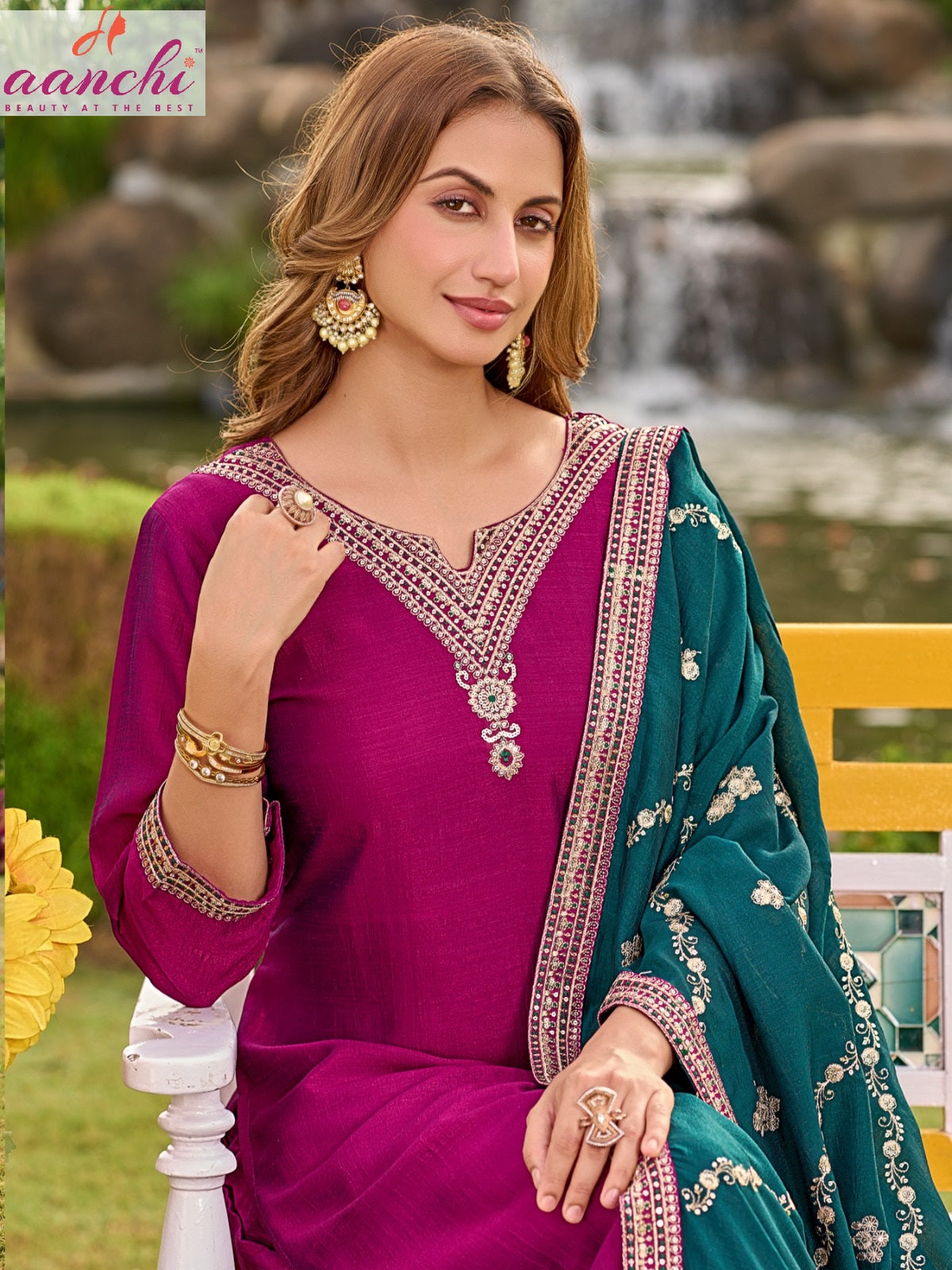 Maverick Aanchi Vichitra Silk Readymade Pant Style Suits Supplier Ahmedabad
