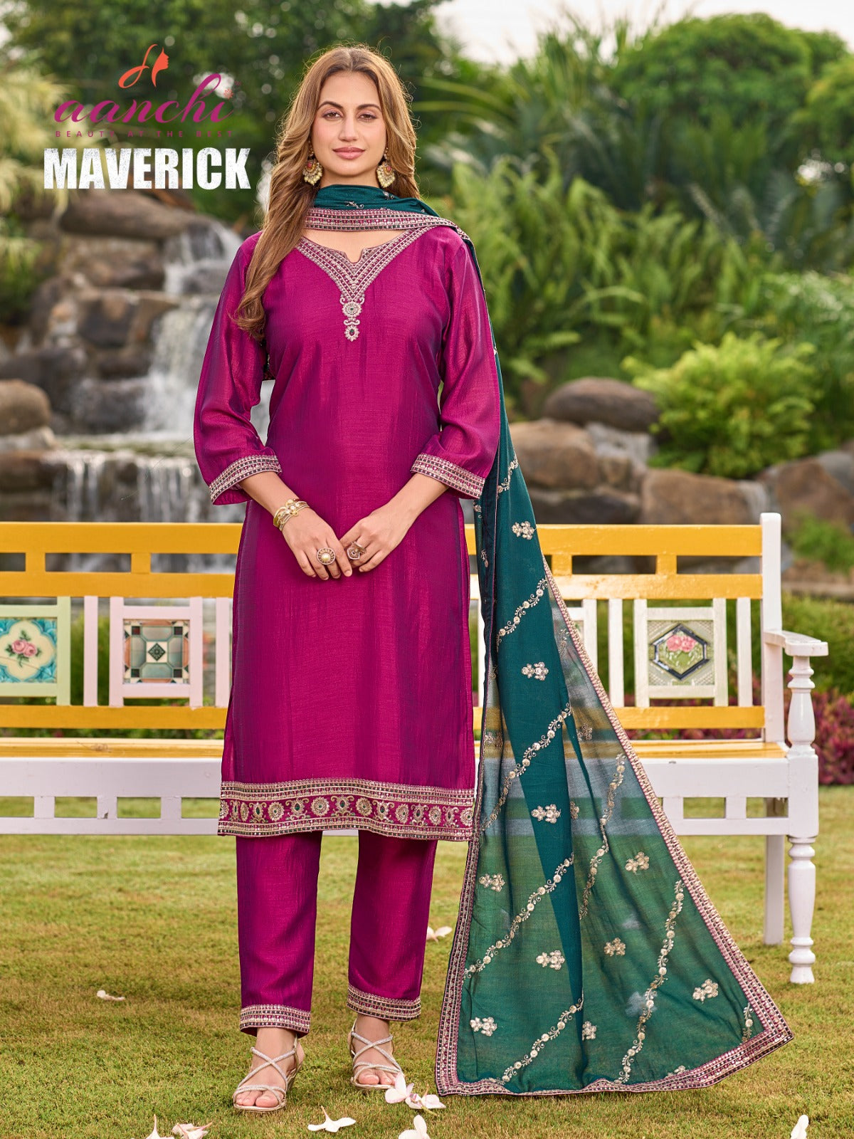 Maverick Aanchi Vichitra Silk Readymade Pant Style Suits Supplier Ahmedabad