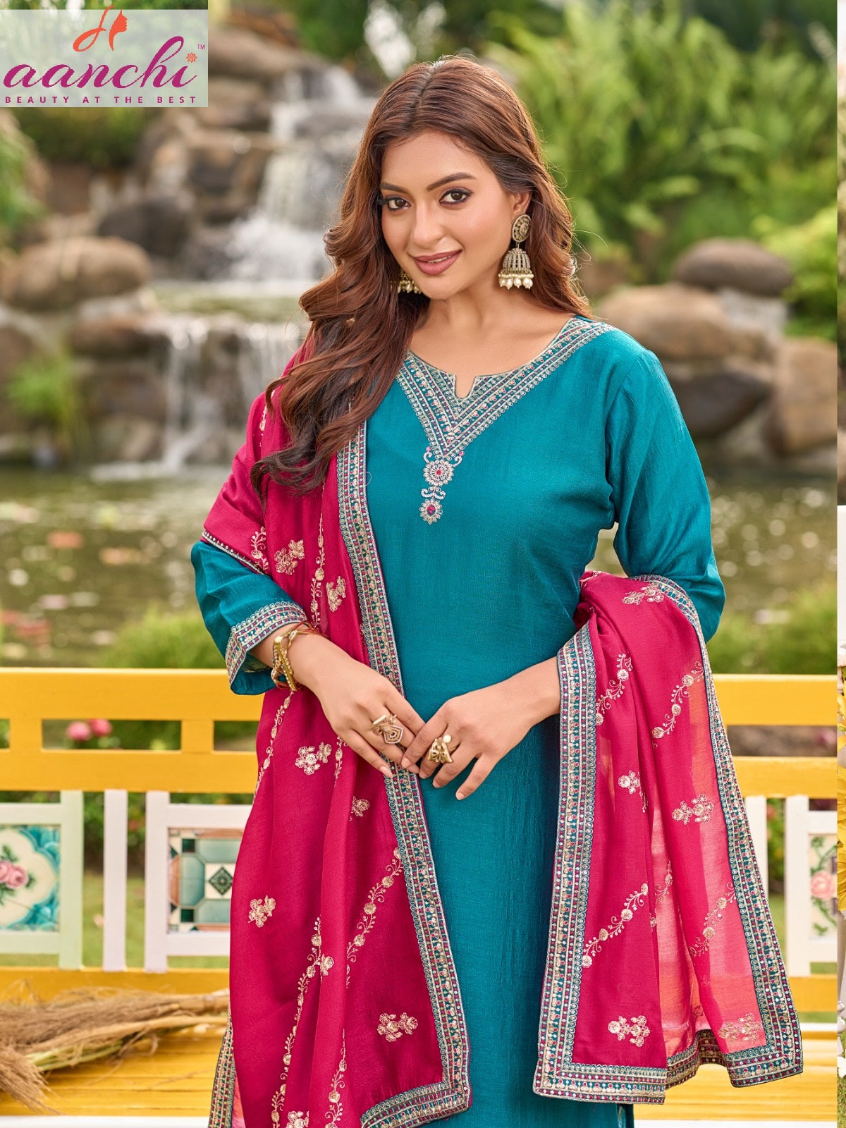 Maverick Aanchi Vichitra Silk Readymade Pant Style Suits Supplier Ahmedabad