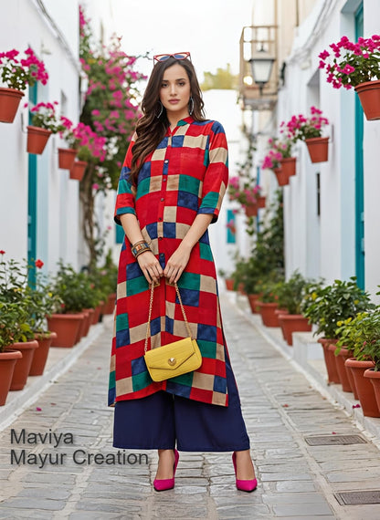 Maviya Mayur Creation Reyon Long Straight Kurti Wholesale Price
