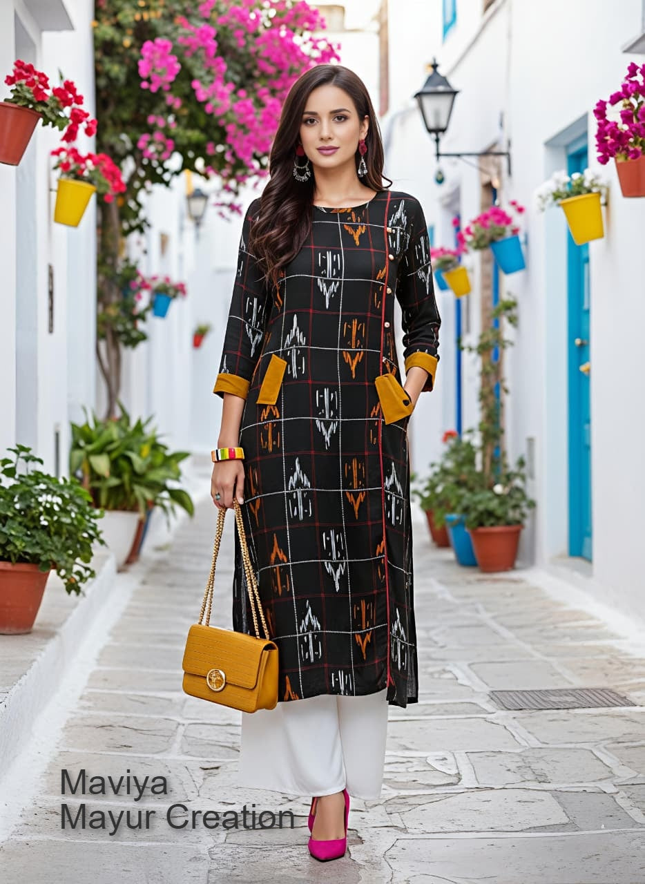 Maviya Mayur Creation Reyon Long Straight Kurti Wholesale Price