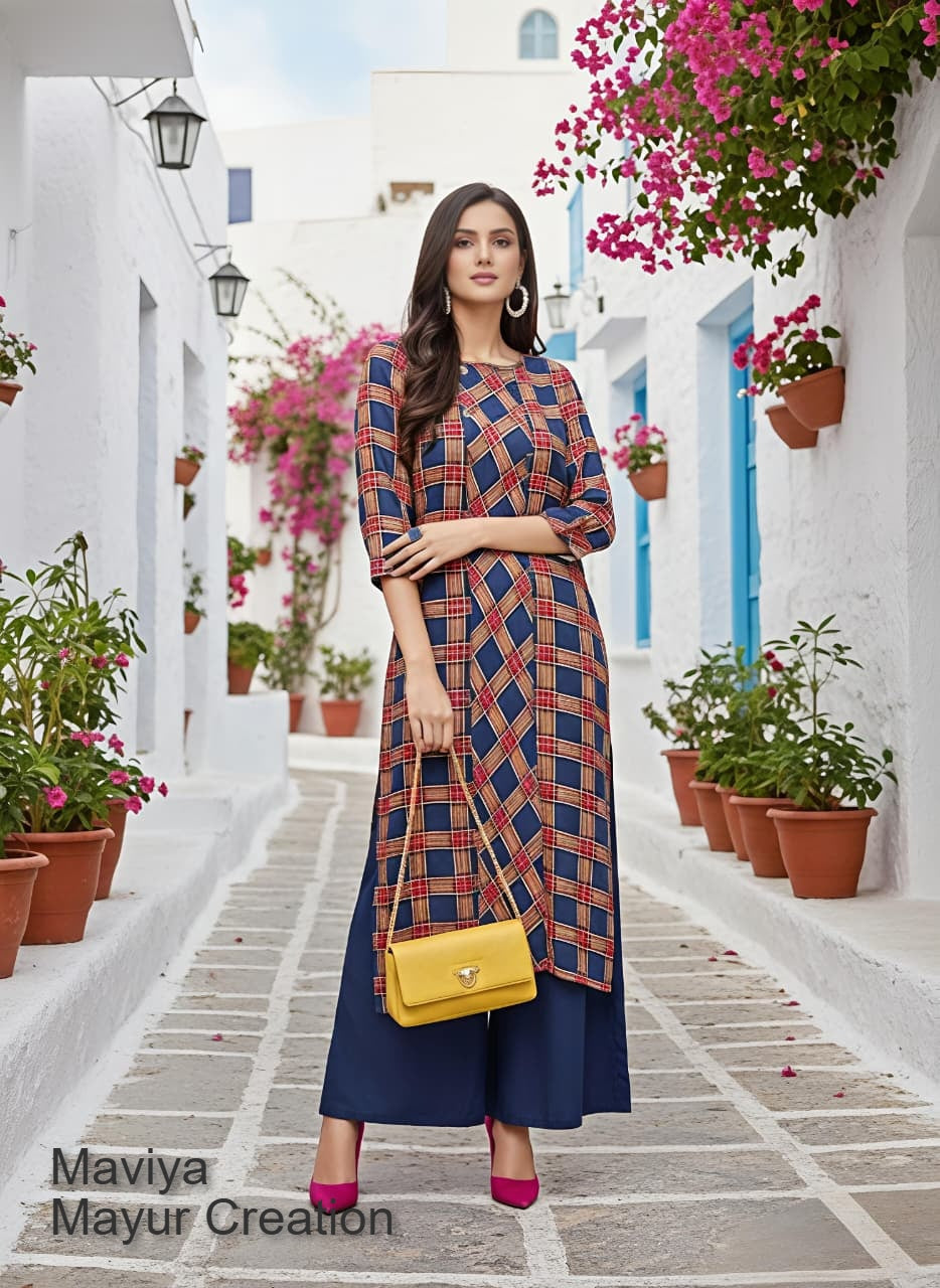 Maviya Mayur Creation Reyon Long Straight Kurti Wholesale Price