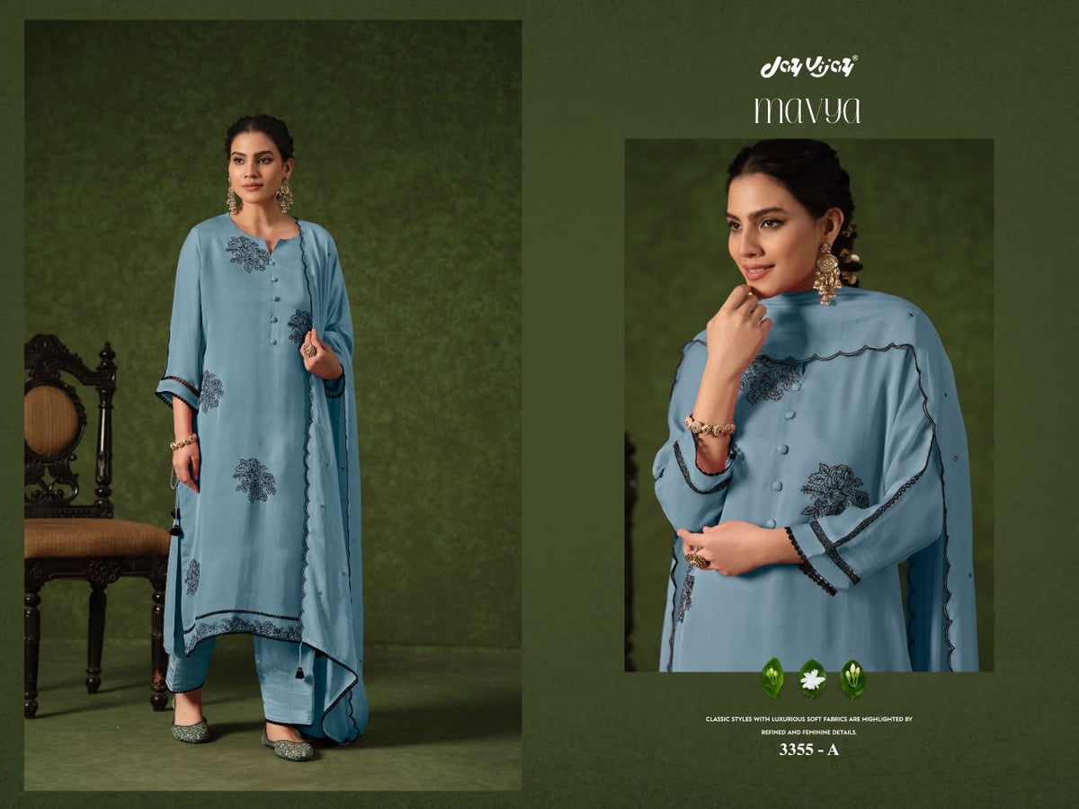 Mavya 3355 Jay Vijay Organza Pant Style Suits Exporter Ahmedabad