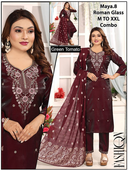 Maya Green Tomato Roman Readymade Pant Style Suits Wholesale