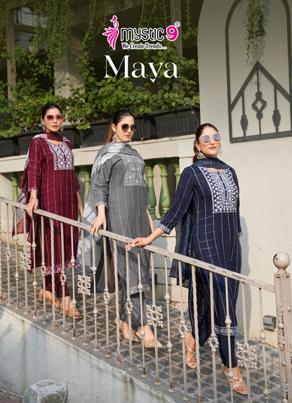 Maya Mystic 9 Dobby Readymade Pant Style Suits Wholesale Price