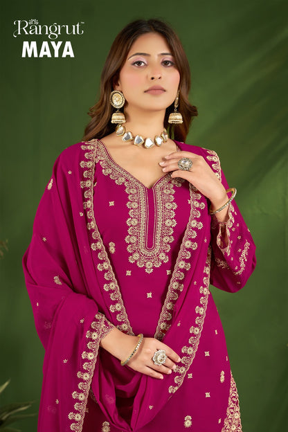 Maya Rangrut Banwery Georgette Readymade Plazzo Style Suits Wholesaler