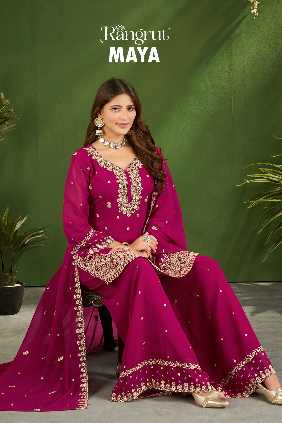 Maya Rangrut Banwery Georgette Readymade Plazzo Style Suits Wholesaler