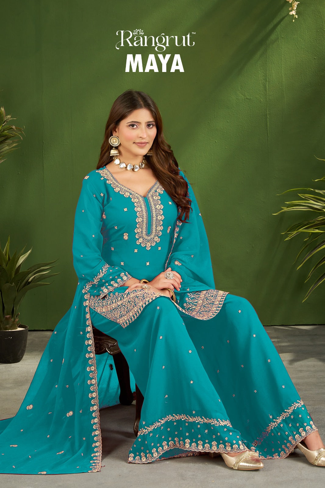 Maya Rangrut Banwery Georgette Readymade Plazzo Style Suits Wholesaler