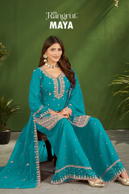 Maya Rangrut Banwery Georgette Readymade Plazzo Style Suits Wholesaler