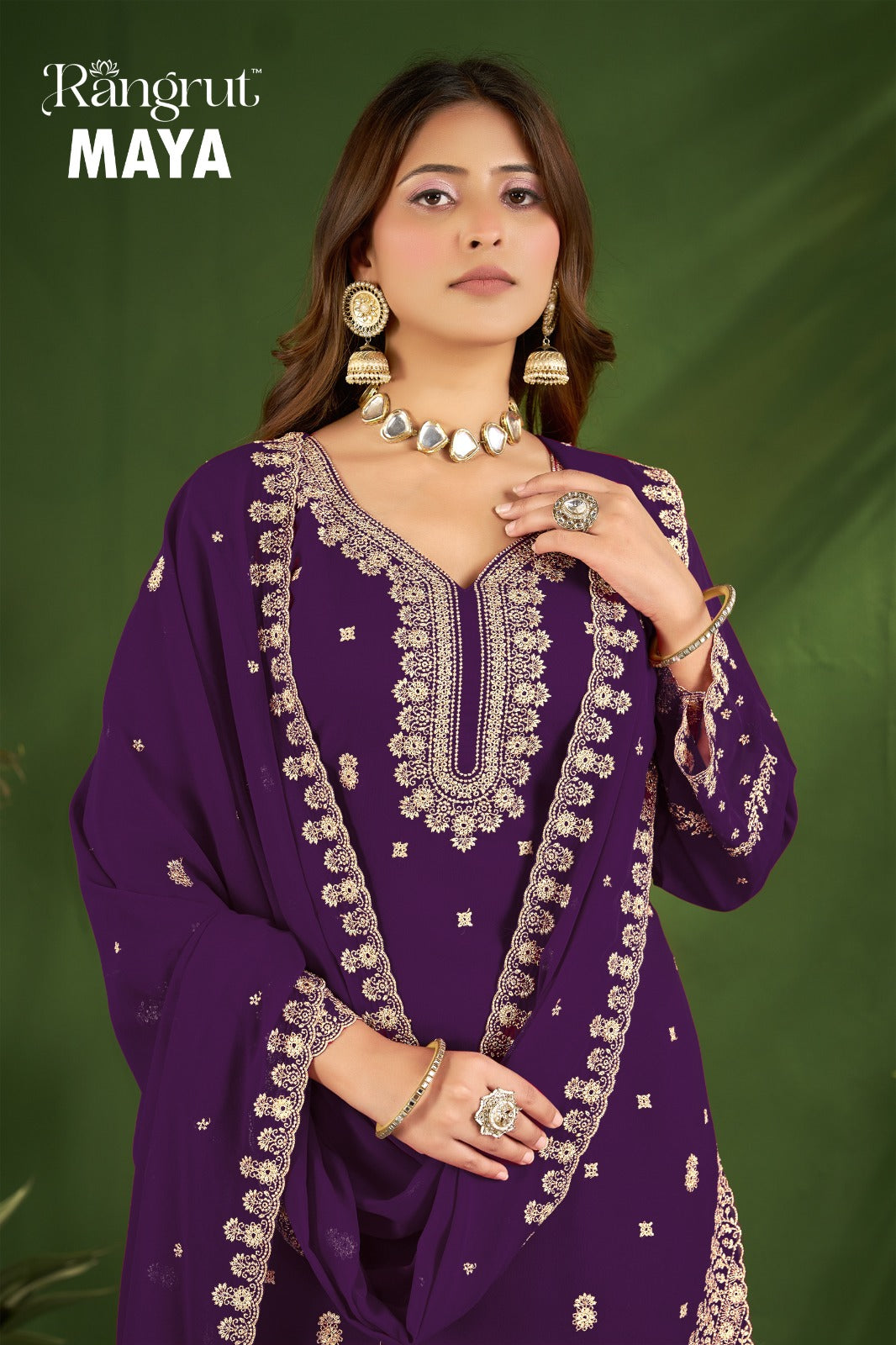 Maya Rangrut Banwery Georgette Readymade Plazzo Style Suits Wholesaler