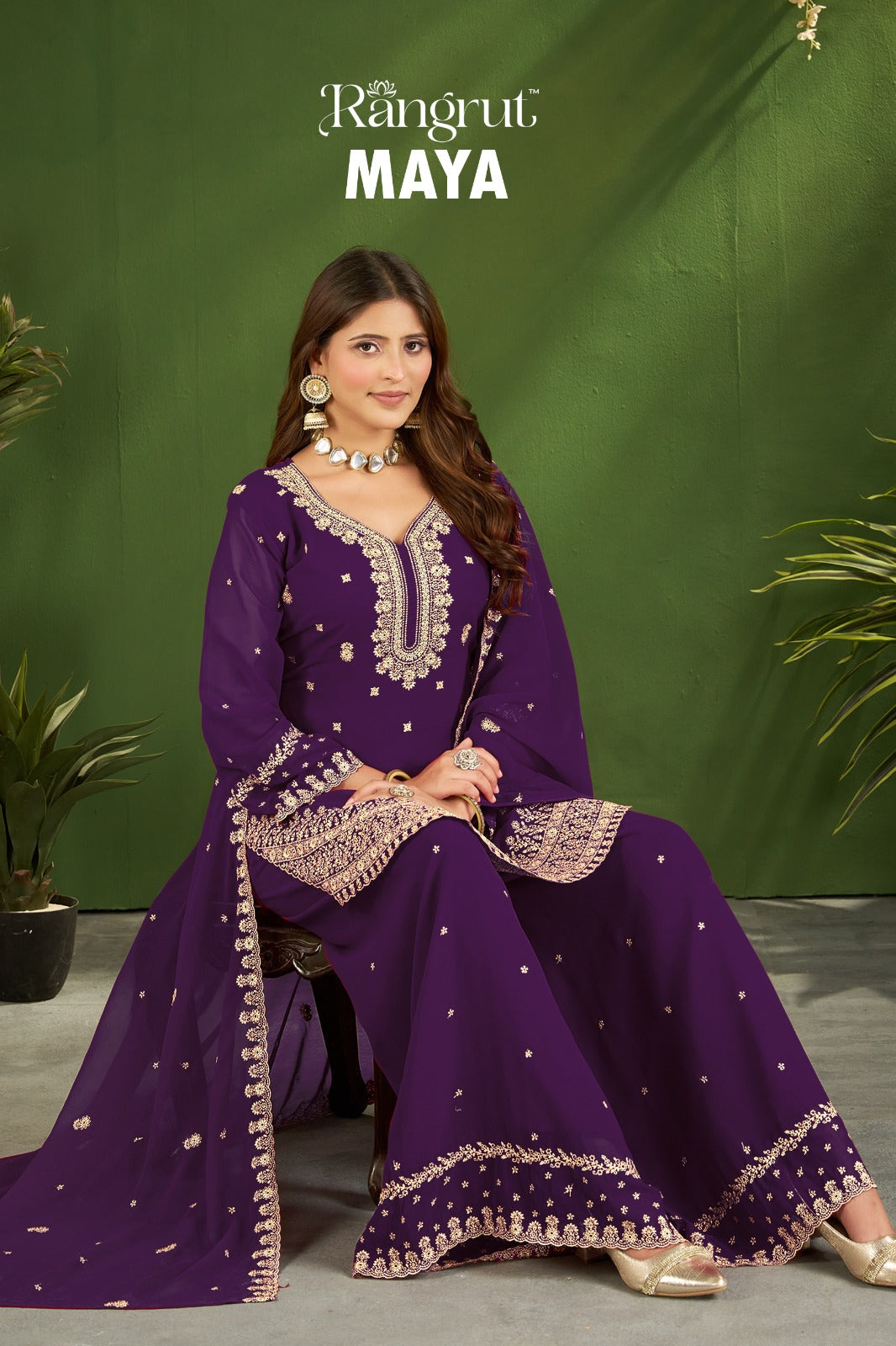 Maya Rangrut Banwery Georgette Readymade Plazzo Style Suits Wholesaler