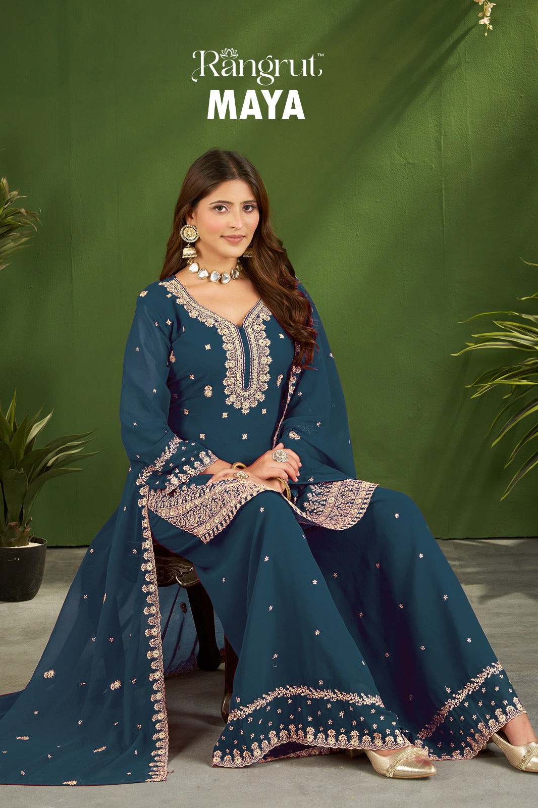 Maya Rangrut Banwery Georgette Readymade Plazzo Style Suits Wholesaler