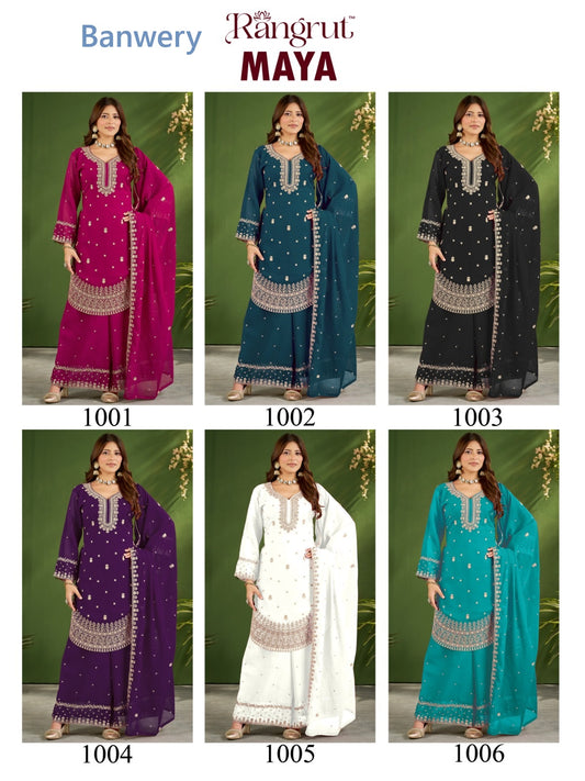Maya Rangrut Banwery Georgette Readymade Plazzo Style Suits Wholesaler