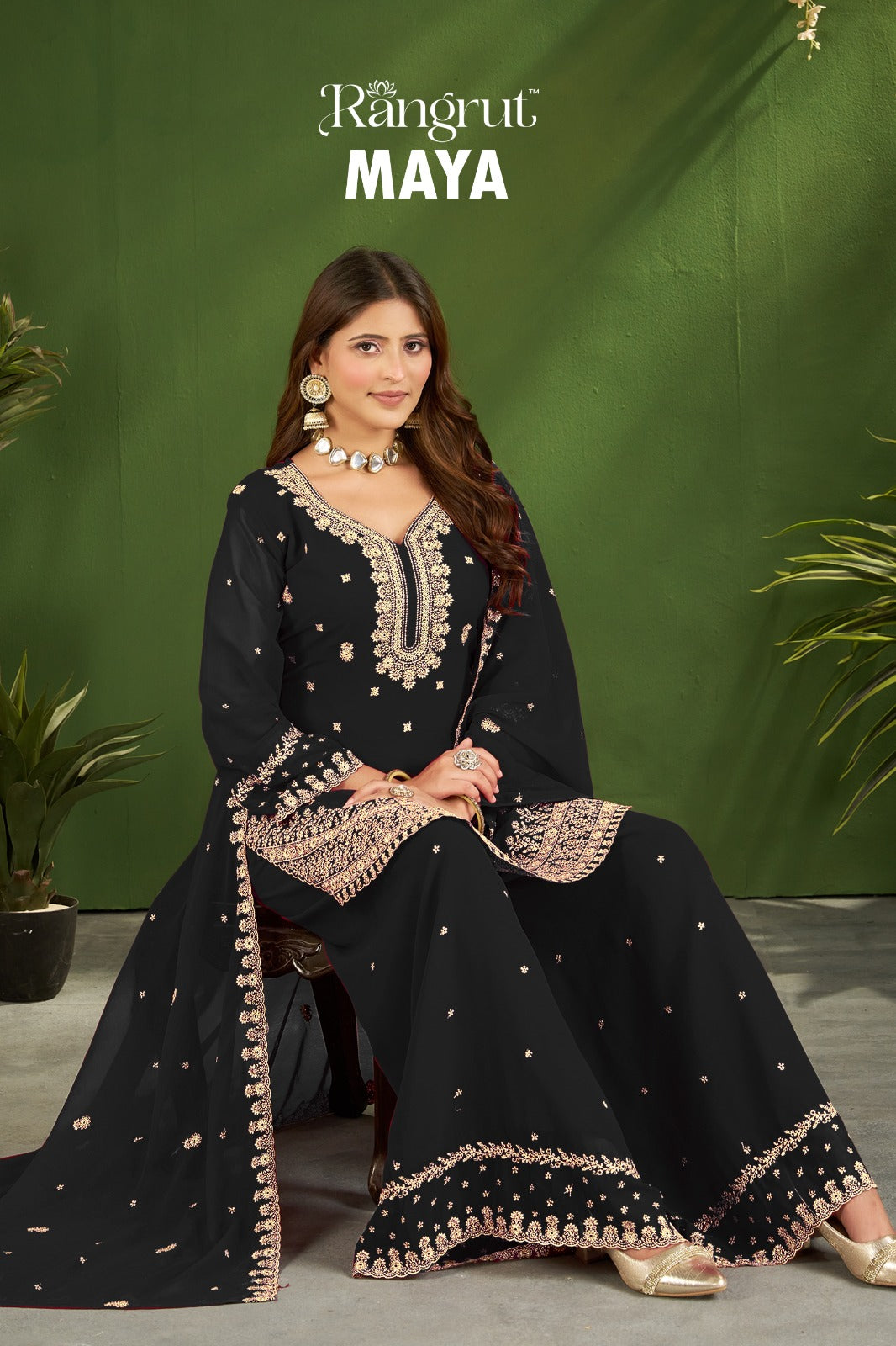 Maya Rangrut Banwery Georgette Readymade Plazzo Style Suits Wholesaler