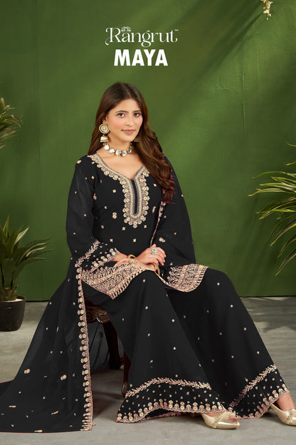 Maya Rangrut Banwery Georgette Readymade Plazzo Style Suits Wholesaler