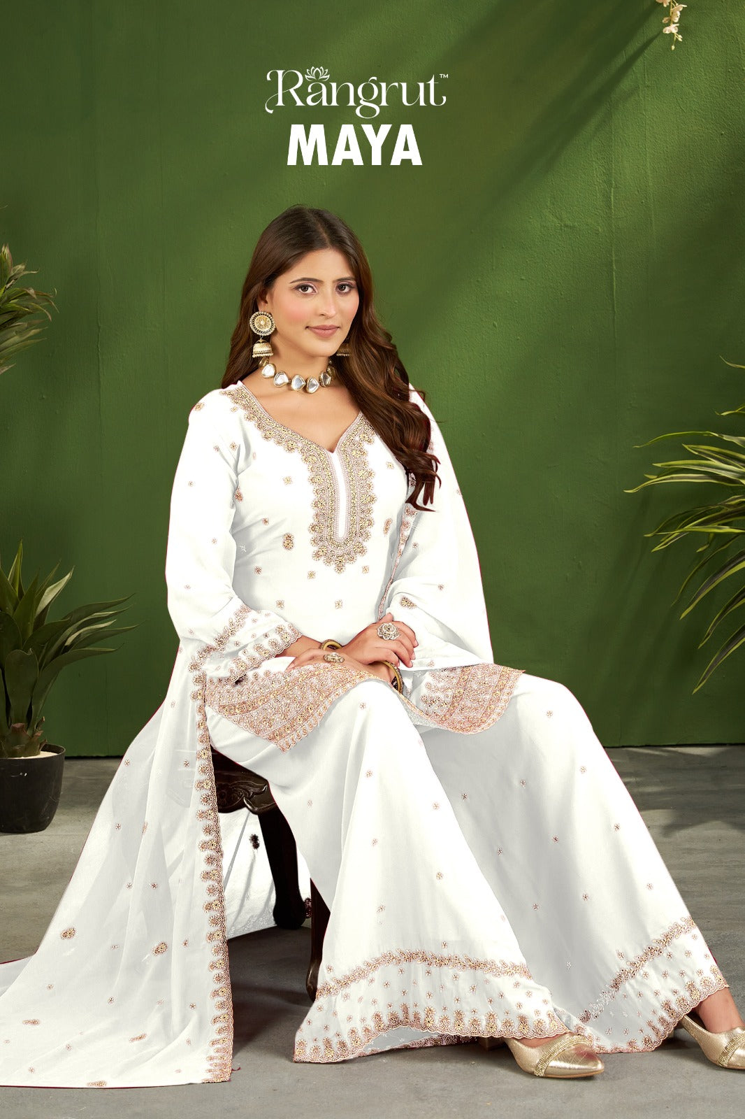Maya Rangrut Banwery Georgette Readymade Plazzo Style Suits Wholesaler