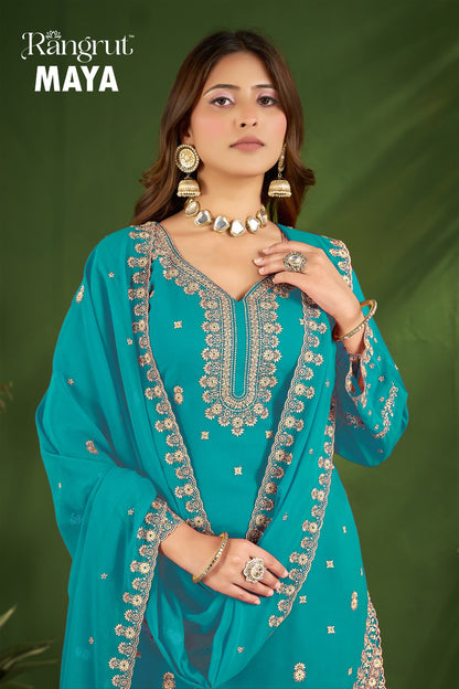Maya Rangrut Banwery Georgette Readymade Plazzo Style Suits Wholesaler