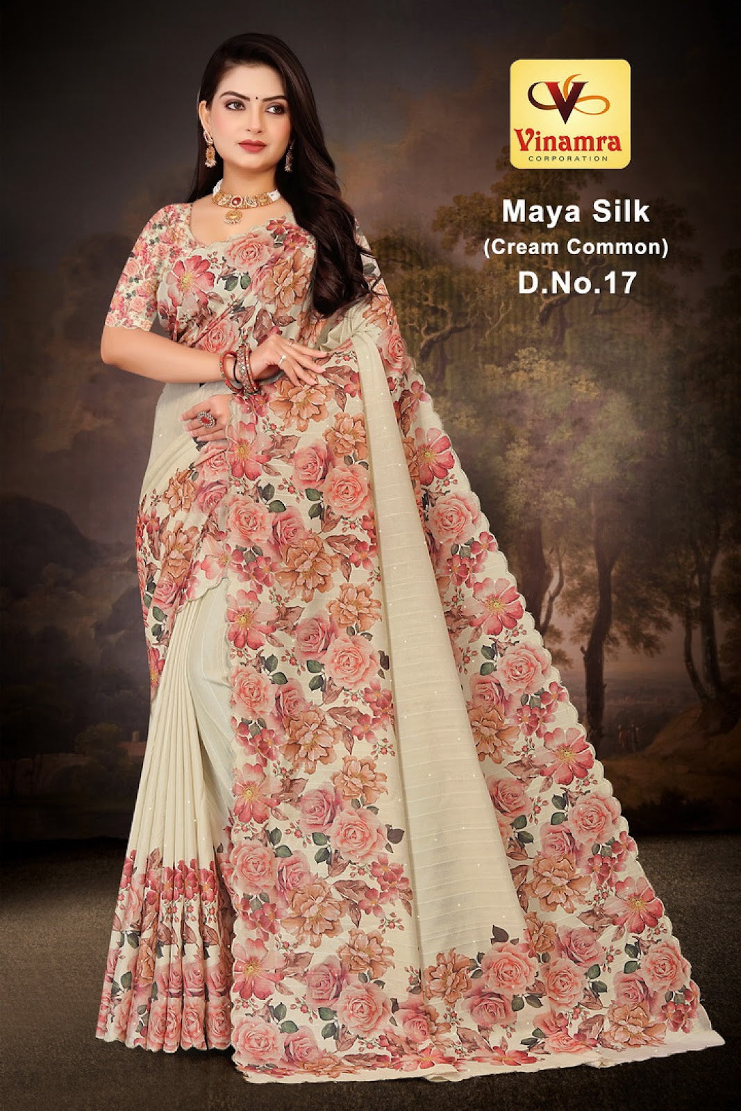 Maya Silk Cream Vinamra Cotton Silk Sarees Exporter India