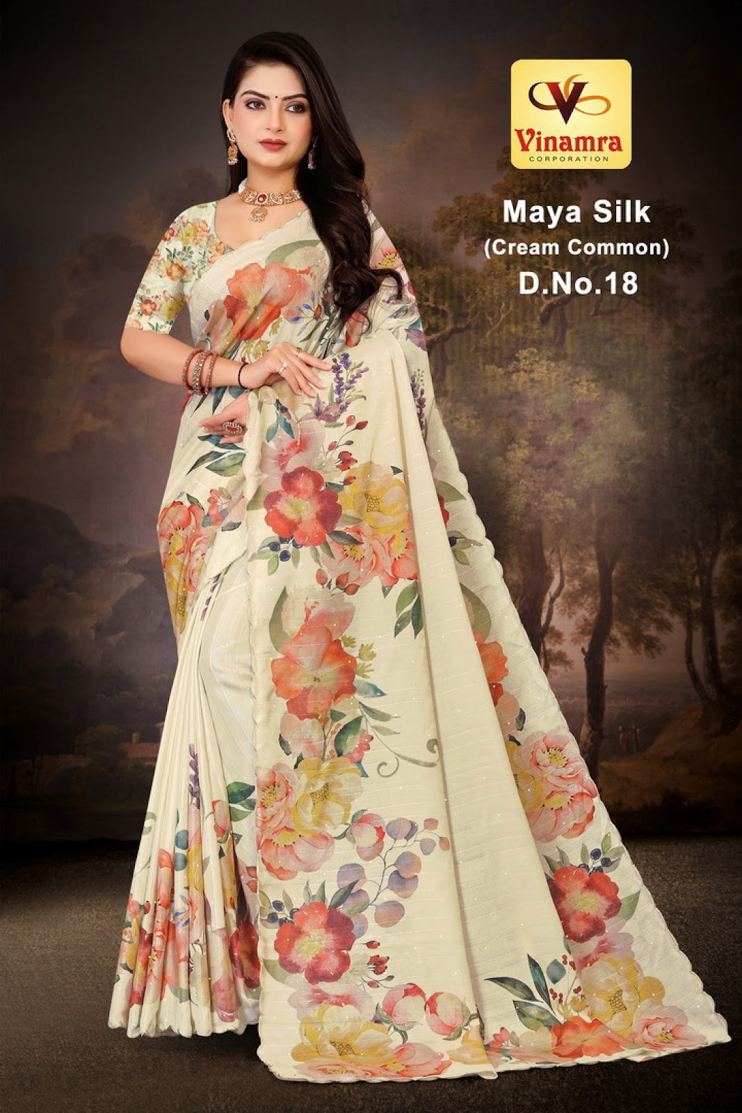 Maya Silk Cream Vinamra Cotton Silk Sarees Exporter India