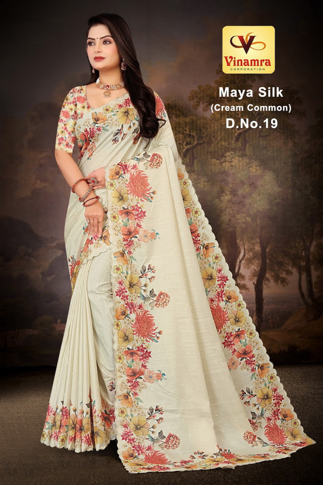 Maya Silk Cream Vinamra Cotton Silk Sarees Exporter India