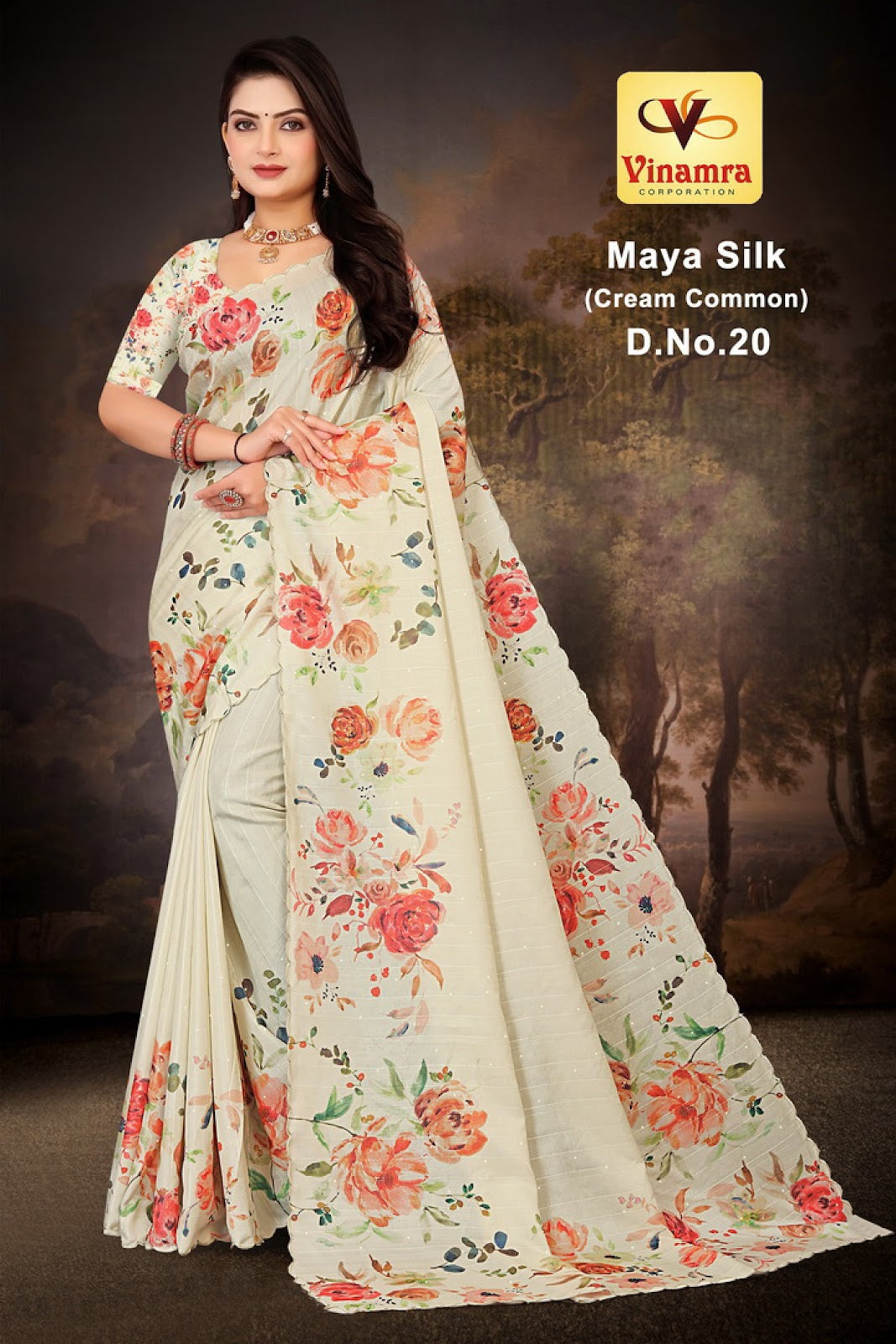Maya Silk Cream Vinamra Cotton Silk Sarees Exporter India