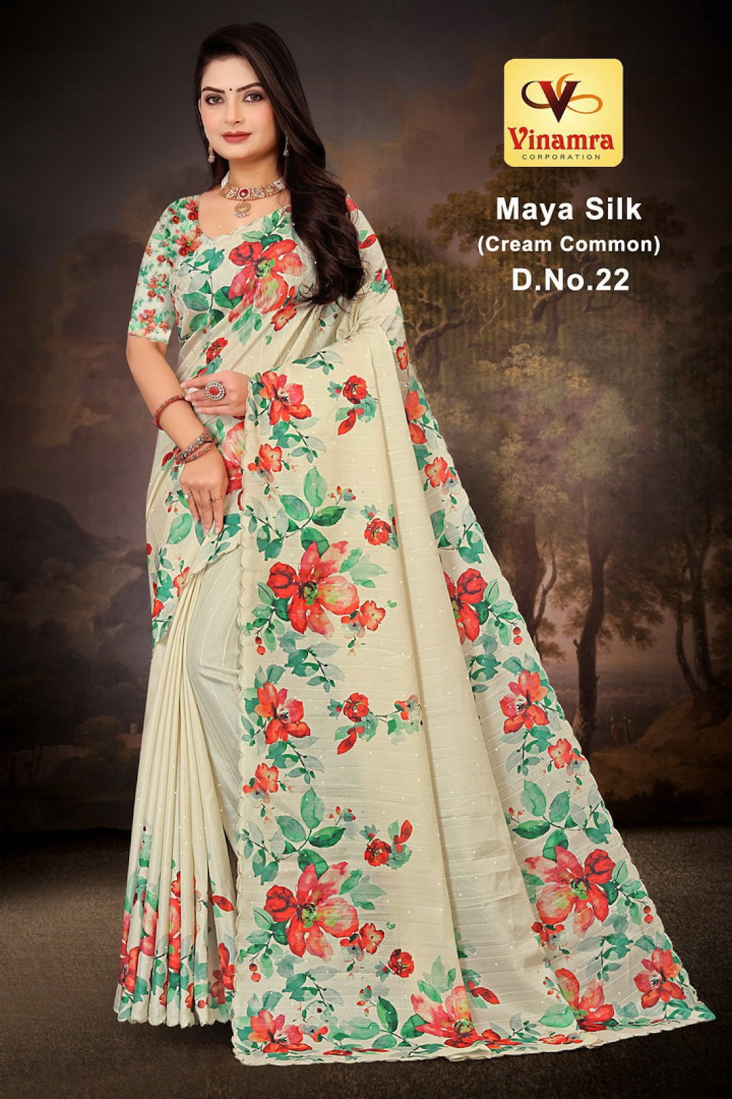 Maya Silk Cream Vinamra Cotton Silk Sarees Exporter India