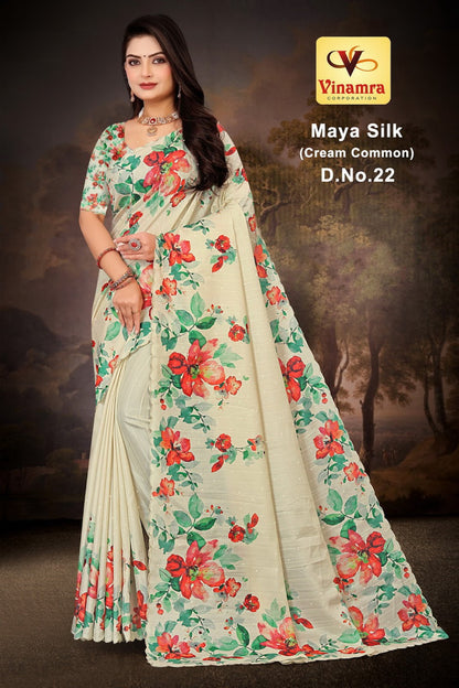 Maya Silk Cream Vinamra Cotton Silk Sarees Exporter India