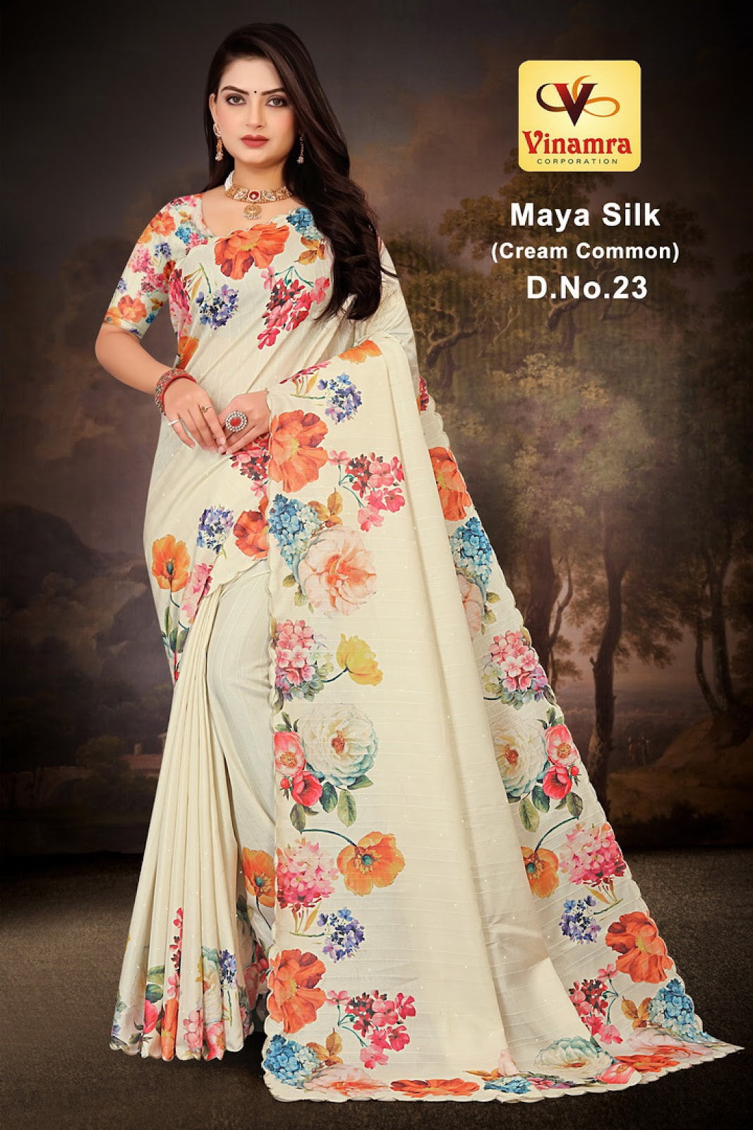 Maya Silk Cream Vinamra Cotton Silk Sarees Exporter India