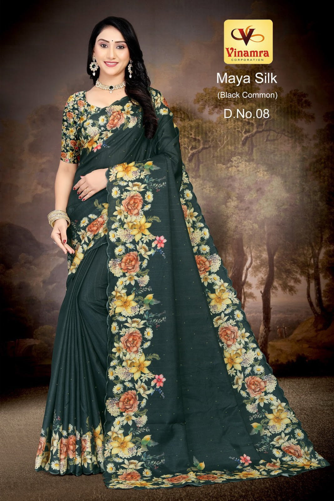 Maya Silk Black Vinamra Cotton Silk Sarees Wholesaler India
