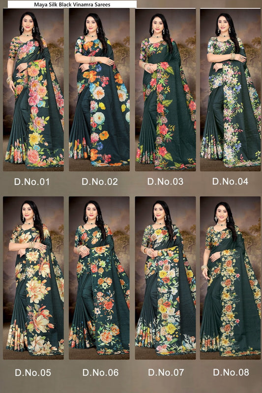 Maya Silk Black Vinamra Cotton Silk Sarees Wholesaler India