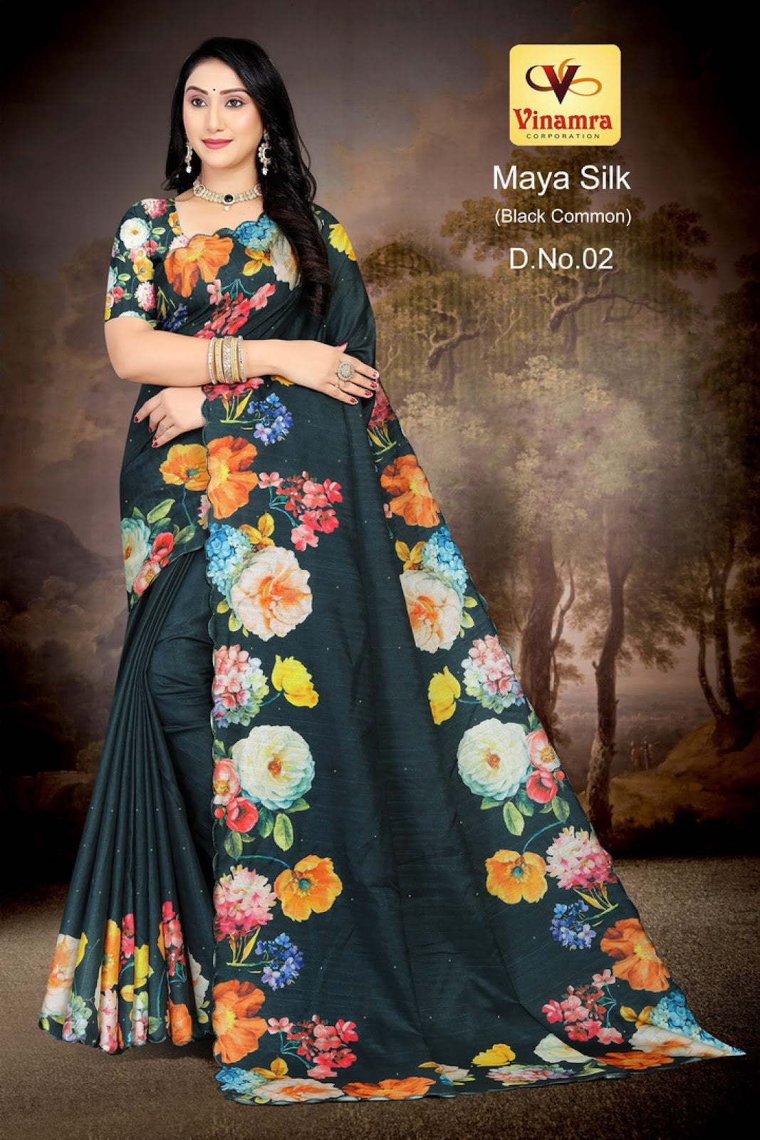 Maya Silk Black Vinamra Cotton Silk Sarees Wholesaler India
