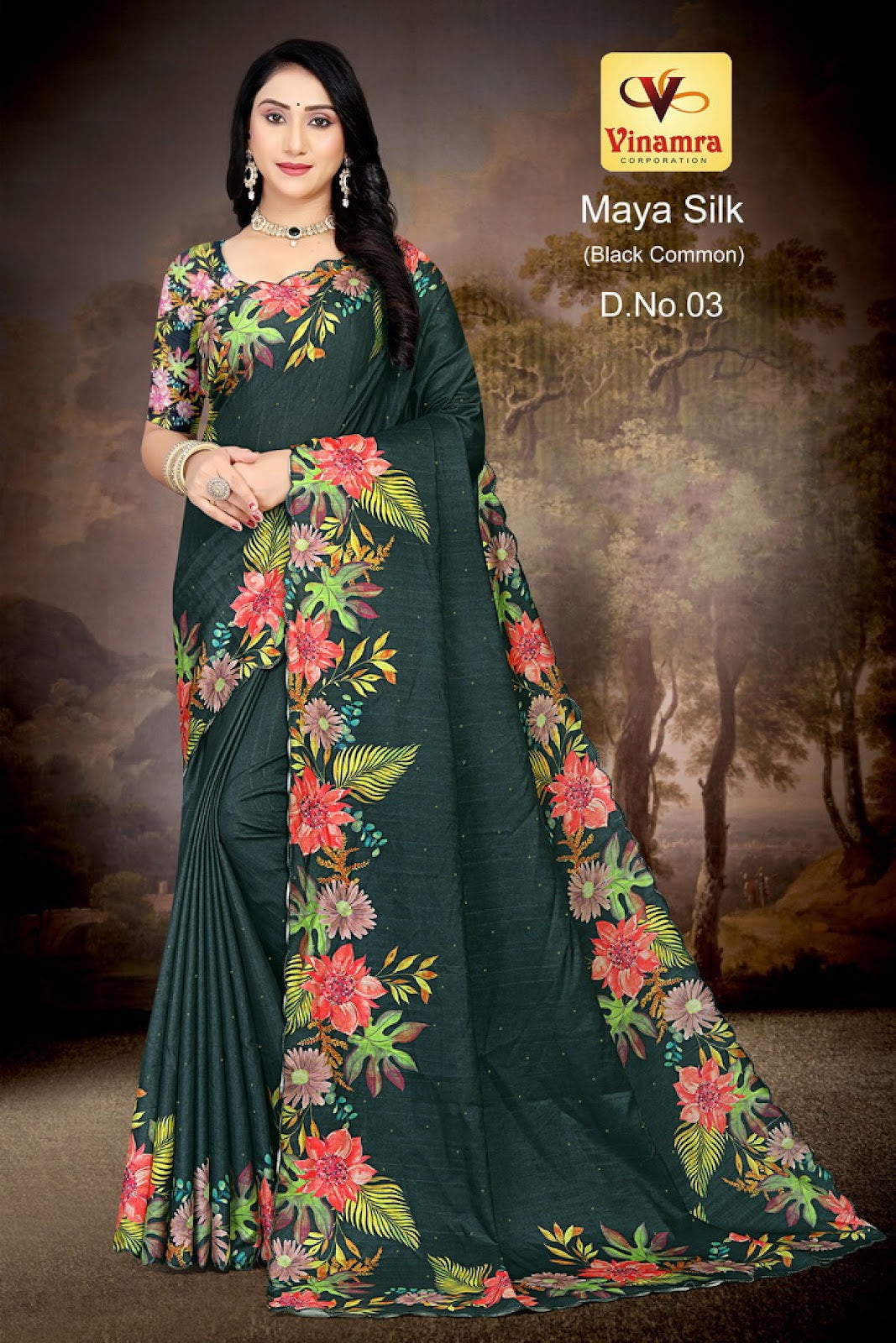 Maya Silk Black Vinamra Cotton Silk Sarees Wholesaler India