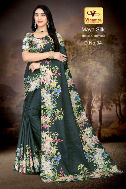 Maya Silk Black Vinamra Cotton Silk Sarees Wholesaler India